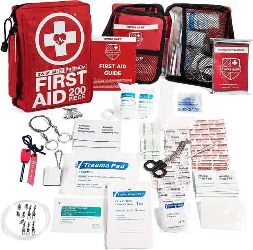 Miniatura 11 de Swiss Safe Kit de emergencia para automóvil 2 en 1 Cables de puente de alta resistencia de 12 pies y kit completo de primeros auxilios
