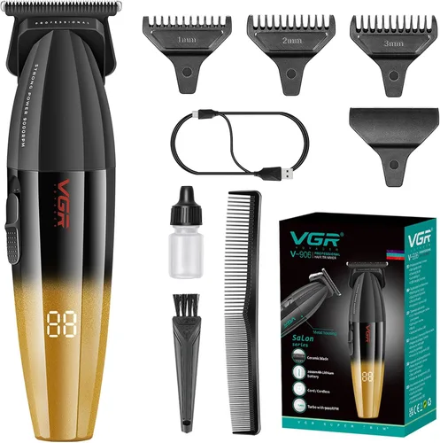 VGR Cortadora de pelo profesional 906 Fresh Fade, 9000 rpm sin huecos para hombres, cortadora de pelo inalámbrica DLC T-Blade para barberos y