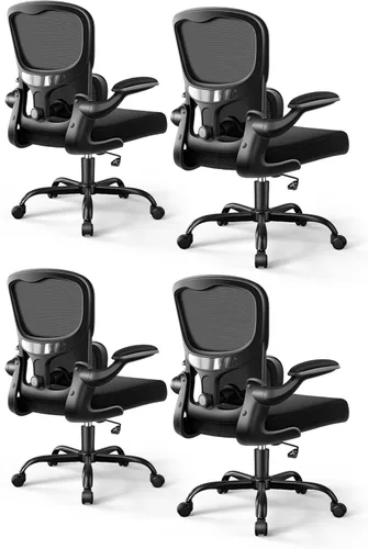 Miniatura 23 de ALLGOD Silla de oficina ergonómica, silla de escritorio ergonómica de malla transpirable con soporte lumbar ajustable, reposabrazos abatibles