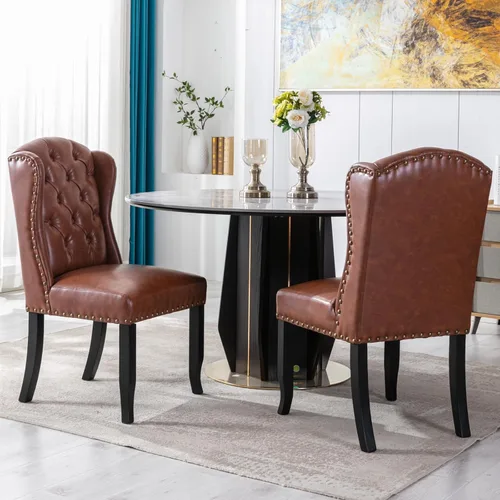 Miniatura 10 de Ya-Home Juego de 2 sillas de comedor copetudas, sillas de comedor tapizadas de lino, sillas de comedor modernas de mediados de siglo con adornos
