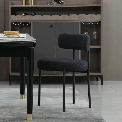 Miniatura 29 de DYHOME - Juego de 2 sillas de comedor de bouclé negro, sillas de cocina modernas de mediados de siglo con respaldo curvo y patas de metal, sillas