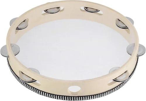 Miniatura 3 de Javik Pandereta instrumento musical para adultos, panderetas de mano de 10 pulgadas tambor de madera con jingles de metal, instrumentos de percusión