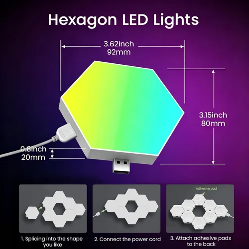 Miniatura 9 de TISOFU Luces Hexagonales (Paquete de 8) Paneles de Pared LED, Luces RGB para Juegos con APP, Panel Modular Inteligente Azulejos Hexagonales Push