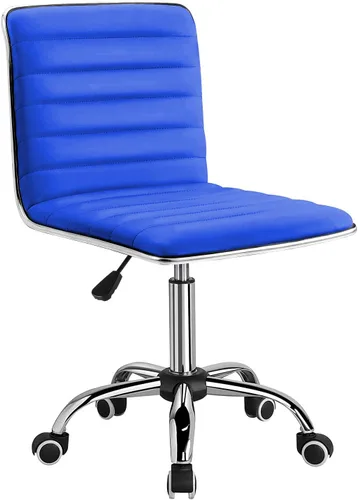 Miniatura 6 de Furmax Silla de trabajo de respaldo medio, silla de oficina giratoria de cuero con respaldo bajo, silla de escritorio para computadora retro con Azul