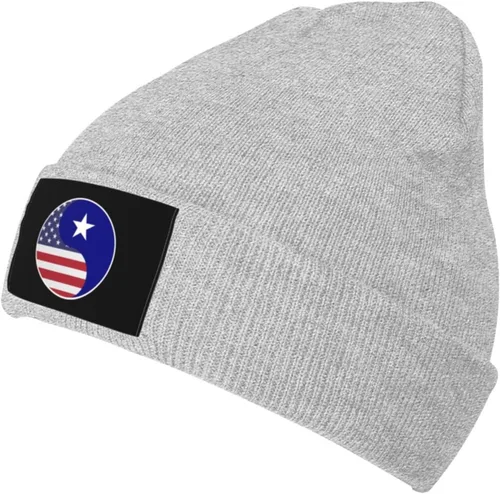 LIICHEES Yin Yang Flag Combination of America and Bonnie Blue Flag Beanie Hat for Men Women Warm Cozy Knit Skull Cap Acrylic Winter Hats