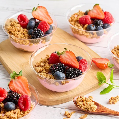 Miniatura 5 de Cuencos pequeños de plástico transparente de 8 onzas, paquete de 100 cuencos desechables de plástico duro para servir frutas, postres, parfaits