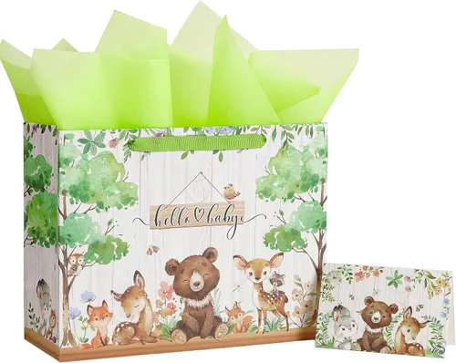 Miniatura 9 de Loveinside Bolsa de regalo de koala gris bebé con papel de seda y tarjeta de felicitación para baby shower, nuevos padres y más, 16 x 6 x 12