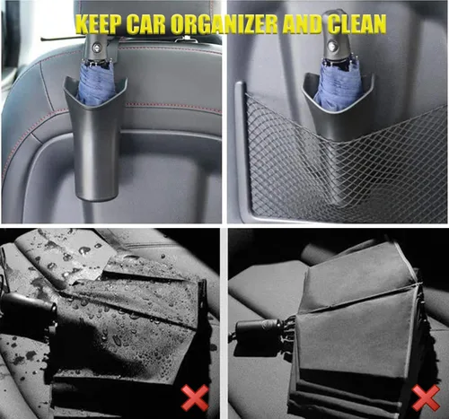 Miniatura 6 de PME Caja de almacenamiento multifunción para paraguas de coche, cubos de basura para asiento trasero, organizador colgante para reposacabezas