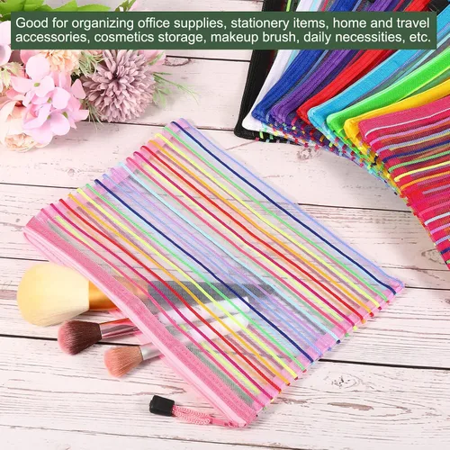 Miniatura 3 de YOKIVE Paquete de 6 bolsas de malla para cosméticos, estuches de nailon A5 Coloridas bolsas de maquillaje con cremallera para organizar viajes