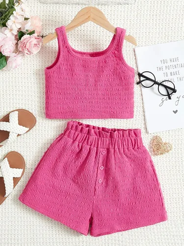 Miniatura 5 de SHENHE Conjunto de dos piezas para niña sin mangas con botones frontales y pantalones cortos