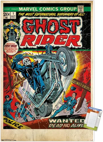 Miniatura 12 de Trends International Marvel Comics Ghost Rider - Póster de pared con portada #1, 22.4 pulgadas de largo x 14.7 pulgadas, versión enmarcada de madera