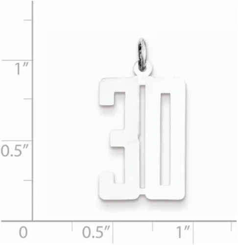 Miniatura 2 de Colgante de plata de ley 925 maciza, con número 30, 0.787 x 0.315in