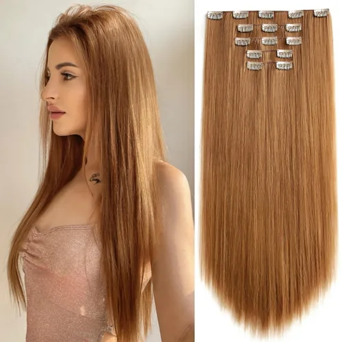 Miniatura 34 de Extensiones de cabello sintético con clip, color burdeos de 18 pulgadas de largo, invisibles, gruesas, extensiones de cabello lacio con clips, 5