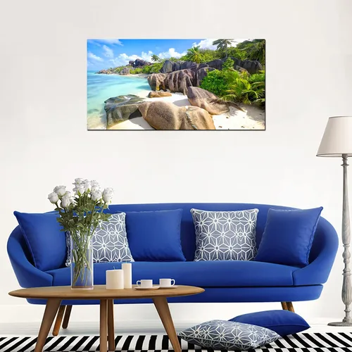 Miniatura 5 de YYYYHPP YP0762 - Cuadro de pared de playa, arte de pared, piedra de cocoteros en arenas, playa, paisaje marino, pintura de paisaje, imagen