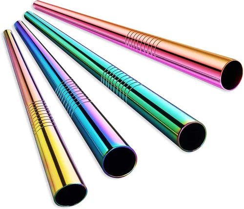 ALINK Pajitas Boba de metal de acero inoxidable, 0.472 in x 9 pulgadas, extra anchas de colores, reutilizables, paquete de 4 con cepillo de limpieza