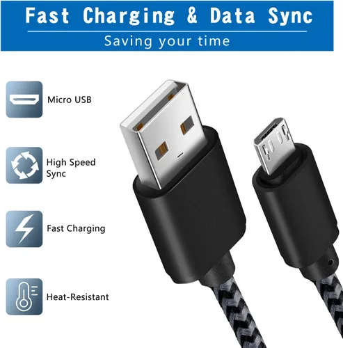 Miniatura 8 de Cable de carga para Android, cable micro USB [2 unidades/6 pies] con 2 unidades de doble puerto USB cargador de pared de carga rápida compatible
