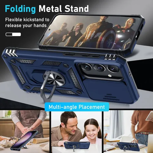 Miniatura 2 de Janmitta Compatible con Samsung Galaxy S24 FE Funda con Cubierta Deslizante Integrada para Lente de Cámara + Protector de Pantalla + Soporte
