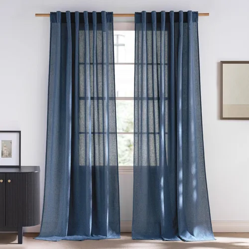 Miniatura 46 de NICETOWN Cortinas de lino grueso para dormitorio, privacidad añadida, bolsillo para barra y pestaña trasera, no se transparentan, mezcla de lino
