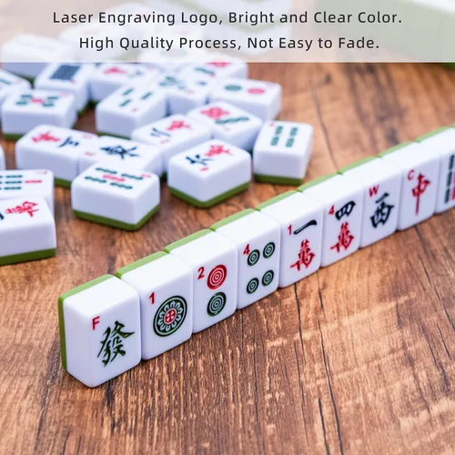 Miniatura 3 de drizzle Juego de Mahjong numerado de 1.181 in – 1.2 pulgadas portátil 146 azulejos premium – Juego de versión tradicional china – Manual para Verde