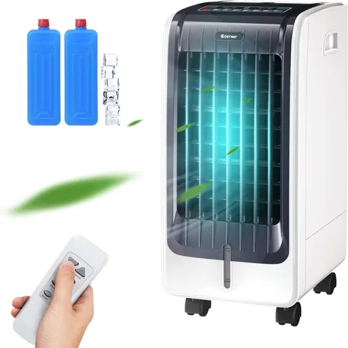 COSTWAY Enfriador de aire evaporativo portátil para habitación, enfriador de aire portátil 3 en 1 con control remoto, temporizador de 8 horas, 2
