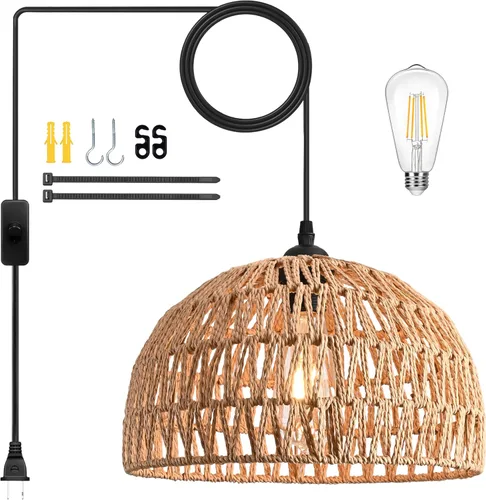 Miniatura 18 de Mini lámpara colgante tejida con cuerda de cáñamo, accesorio de luz tejido, lámpara de araña bohemia, accesorio de lámpara, lámpara colgante de 8.7