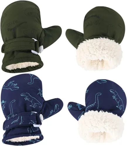 Miniatura 32 de Manoplas con forro polar para bebés, niños y niñas, guantes de invierno para niños pequeños, paquete de 2 pares