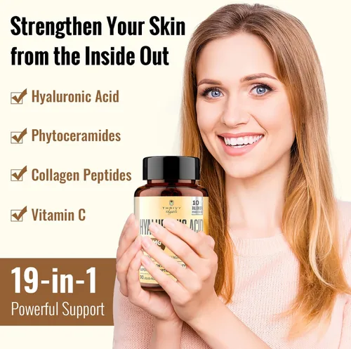 Miniatura 2 de Cápsulas de ácido hialurónico 19 en 1 – Ácido Hylunárico 1200 mg, con péptidos de colágeno, vitamina C, fitoceramidas – para piel, ojos