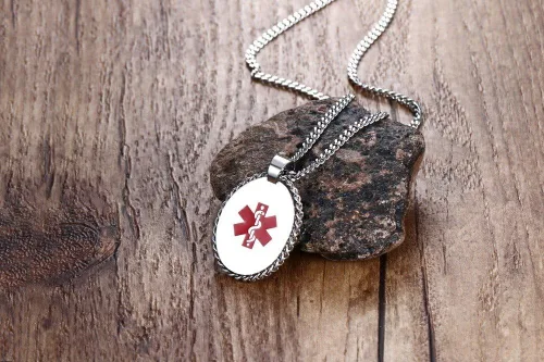 Miniatura 70 de VNOX Collar con colgante personalizado de acero inoxidable con grabado personalizado para identificación de alerta médica de emergencia para hombres