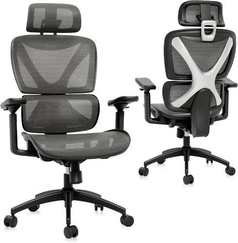 GABRYLLY Silla de oficina ergonómica, silla de malla grande y alta con soporte lumbar, reposabrazos 3D, rotación de 215°, reposacabezas ajustable y