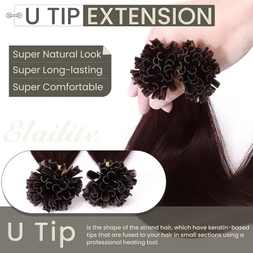 Miniatura 3 de Elailite Extensiones de cabello humano con punta en U V3.0, cabello real unido con queratina, 16 pulgadas, pegamento de fusión de calor, 100% sin