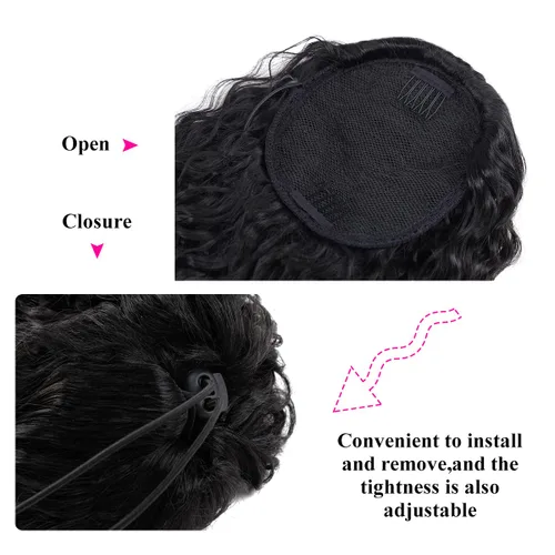 Miniatura 6 de Cola de caballo larga y rizada con cordón de 30 pulgadas, extensiones de cola de caballo sintéticas con clip, color negro para mujer, afro rizado