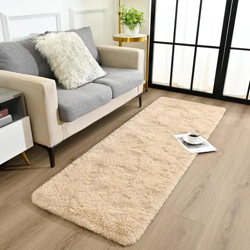 Miniatura 3 de Goideal Alfombra mullida para dormitorio, sala de estar, alfombra de noche beige de 2 x 6 pies, pelo largo de pelo sintético, alfombra moderna
