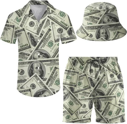 Miniatura 24 de Conjunto deportivo de 2 piezas para hombre, camisa hawaiana, pantalones cortos, camisa con botones y pantalones cortos con sombreros de pescador