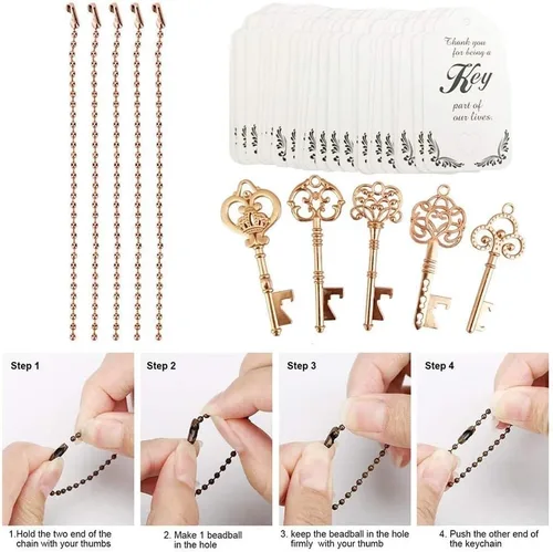 Miniatura 5 de 50 unidades de abrebotellas con llave, regalos de fiesta de despedida de soltera con etiqueta de tarjeta de agradecimiento y cadenas, recuerdos