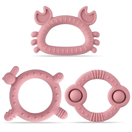 Miniatura 14 de 3 piezas de juguetes de dentición de silicona de Navidad para bebés, mordedores calmantes para la primera Navidad, diseño de muñeco de nieve suave