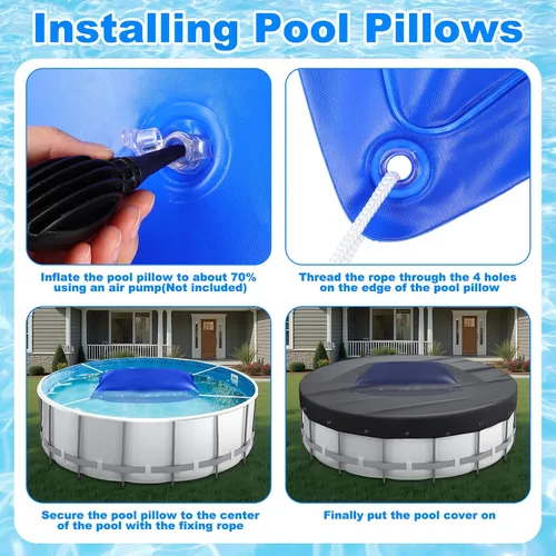 Miniatura 3 de Hungdao Almohada de piscina sobre el suelo de 4 pies y 12 bolsas de agua colgantes para cubierta de piscina, kit de preparación de invierno