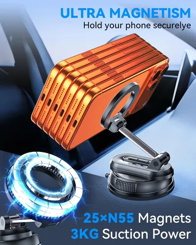 Miniatura 7 de Soporte de teléfono de coche desmontable 2 en 1 para MagSafe [imán fuerte de 2800 gf y base de succión de 89+lb] Soportes magnéticos de teléfono al