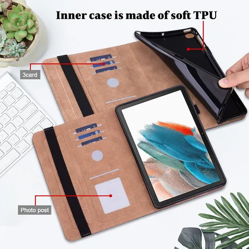 Miniatura 2 de Funda para Xiaomi Pad 5 / Pad 5 Pro 11 pulgadas 5G 2021, diseño de rayas de color sólido en relieve Funda de cuero PU con ranura para tarjeta Banda