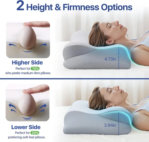 Miniatura 2 de Almohada cervical de espuma viscoelástica para el cuello - Almohada cervical ergonómica contorneada para durmientes laterales, de espalda y sobre