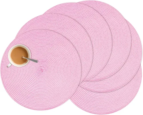 Miniatura 16 de Zupro Juego de 6 manteles individuales redondos trenzados de 15 pulgadas, resistentes al calor, antideslizantes, lavables, para cocina, mesas