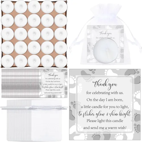 Miniatura 9 de 50 juegos de recuerdos de fiesta de baby shower, incluyendo 50 velas sin perfume para baby shower, bolsas de regalo, tarjetas para suministros