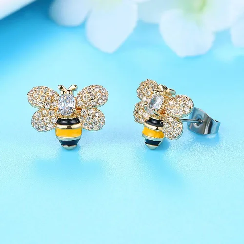 Miniatura 4 de Pequeños aretes tipo dormilona para mujeres y niñas con circonita cúbica brillante con cristales bonitos para cartílago de abeja de abeja, piercings