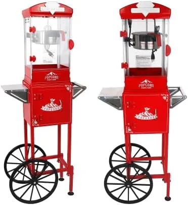Miniatura 3 de Máquina de palomitas de maíz con ruedas de carrito, máquina de maíz con hervidor de acero inoxidable, con soporte, máquinas de palomitas de maíz