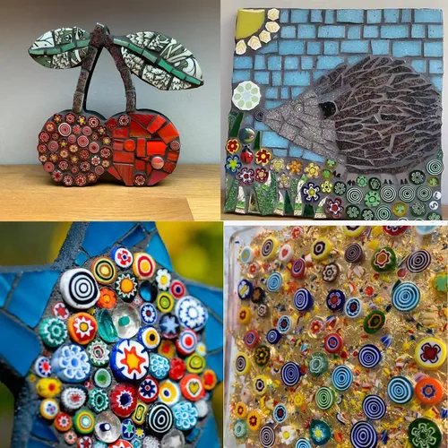 Miniatura 5 de EDFLIFE Millefiori de vidrio plano para suministros de fabricación de mosaicos, azulejos de mosaico para manualidades con azulejos de vidrio