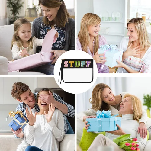 Miniatura 8 de Bolsa transparente con letras de chenilla, bolsa transparente con cremallera para viajes, bolsa de cosméticos transparente de PVC, bolsa portátil
