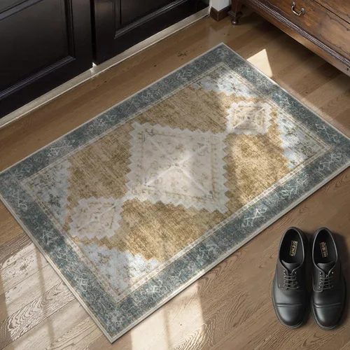 Miniatura 9 de Beeiva Alfombra vintage de interior para entrada, alfombra de pelo bajo lavable de 2 x 3 pies con parte trasera antideslizante, tapete pequeño
