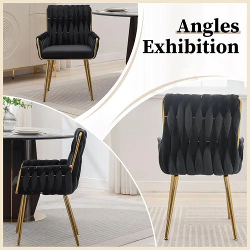Miniatura 8 de ABET Silla de escritorio de oficina sin ruedas, silla de tocador de terciopelo tejido con respaldo y reposabrazos, cómoda y tapizada con patas