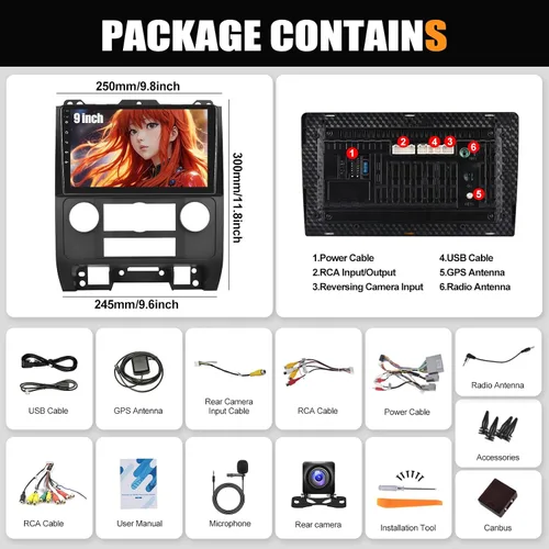 Miniatura 7 de 2G+64G Android 13 Estéreo de coche con Apple Carplay Android Auto para 2008-2012 Ford Escape Mazda Tribute 9 pulgadas pantalla táctil Radio de coche
