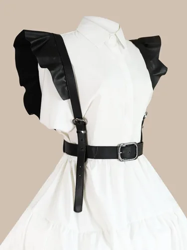Miniatura 2 de OYOANGLE Arnés para mujer, cinturón punk, hebilla cuadrada, con volantes, tirantes ajustables para vestido