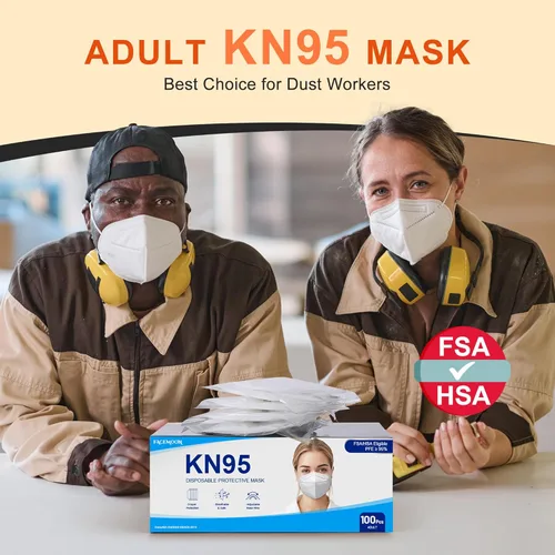 Miniatura 3 de KN95 - Cubrebocas desechables para adultos, paquete de 100 mascarillas KN95 ajustables, protección de 5 capas, transpirable, cómodo, respirador
